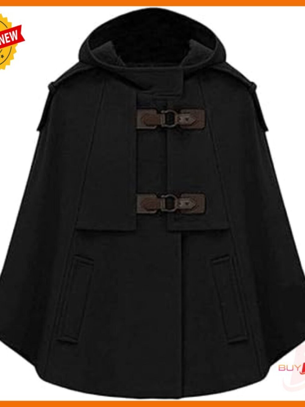 Wool Blend Hooded Cape Poncho Cardigan Batwing Sleeves Loose Fit